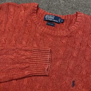 Polo Ralph Lauren 100% Silk Sweater Mens XL Dark Orange Cable-Knit Pullover